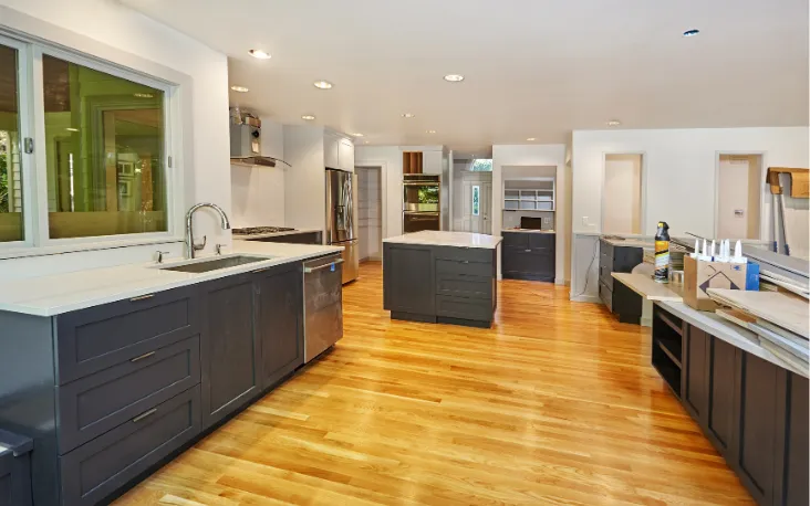Open concept kitchen extension with large island designed for entertaining in a Dallas home