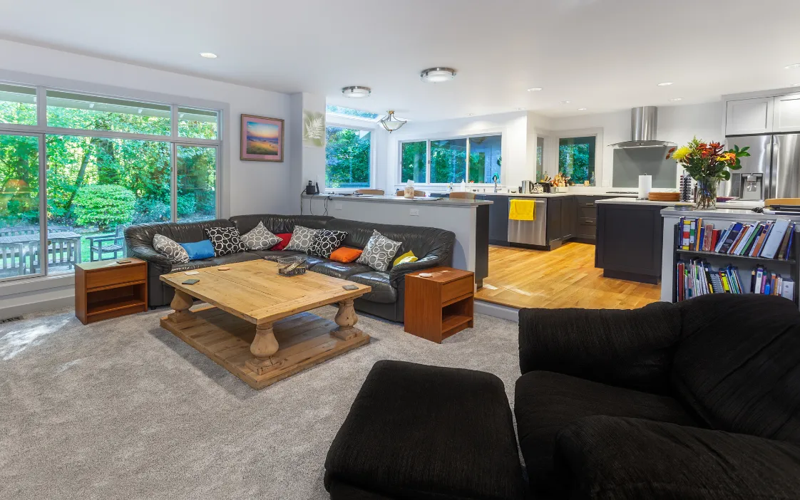 Finished kitchen extension with open-concept living area and natural light in a Dallas home